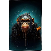 Warren Reed - Designer Monkey Face Splashart Blue Tea Towel