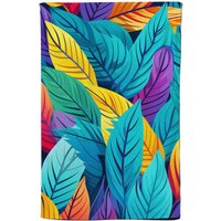 Warren Reed - Designer Bright Colourful Leaves Tea Towel in Blue