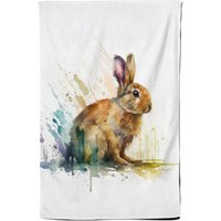 Warren Reed - Designer Rabbit Splash Watercolour Tea Towel in Brown