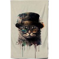 Warren Reed - Designer Cat With Glasses & Hat Splashart Tea Towel