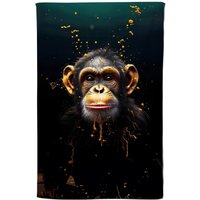 Warren Reed - Designer Splashart Cheeky Chimp Face Tea Towel in Orange