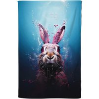 Warren Reed - Designer Rabbit Face Splashart Tea Towel in Blue