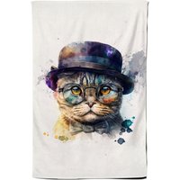 Warren Reed - Designer Scottish Fold Cat With Glasses Splashart Tea Towel