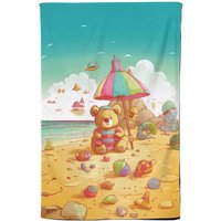 Warren Reed - Designer Teddy Bead On A Beach Holiday Tea Towel in Yellow