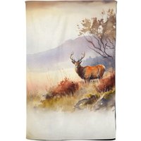 Warren Reed - Designer Stag Deer Water Colour Tea Towel in Brown