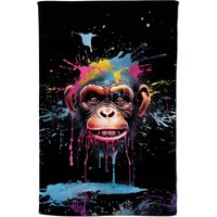 Warren Reed - Designer Multi Coloured Monkey Face Splashart Tea Towel in Blue