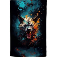 Warren Reed - Designer Splashart Angry Hyena Face Tea Towel in Blue