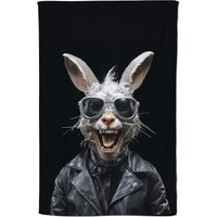 Warren Reed - Designer Funky Rabbit Face With Glasses Tea Towel in Grey