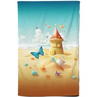 Warren Reed - Designer Butterflies On A Beach Holiday Tea Towel in Yellow