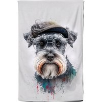 Warren Reed - Designer Miniature Schnauzer Dog Splashart Tea Towel