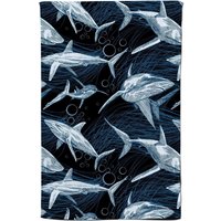 Warren Reed - Designer Hand Drawn Shark Pattern Tea Towel in Blue