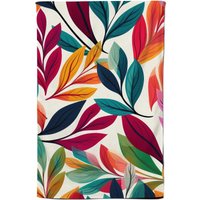 Warren Reed - Designer Bright Leaves Pattern Tea Towel in Orange