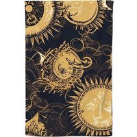 Warren Reed - Designer Moon & Sun Gold Blue Tea Towel in Yellow