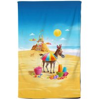 Warren Reed - Designer Donkey On A Beach Holiday Tea Towel in Yellow