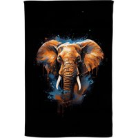 Warren Reed - Designer Splashart Elephant Blue Tea Towel