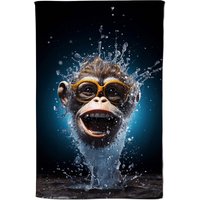 Warren Reed - Designer Splashart Cheeky Chimp Face With Glasses Tea Towel in Blue