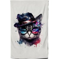 Warren Reed - Designer American Shorthair Cat Face Glasses Splashart Tea Towel