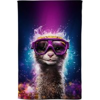 Warren Reed - Designer Splashart Ferret With Glasses Purple Tea Towel