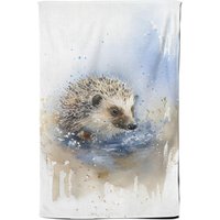 Warren Reed - Designer Hedgehog Watercolour Tea Towel in Brown