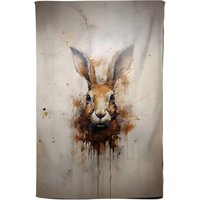 Warren Reed - Designer Watercolour Hare Face Tea Towel in Brown