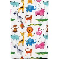 Warren Reed - Designer Hand Drawn Cartoon Animals Tea Towel in Pink