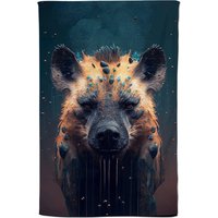 Warren Reed - Designer Hyena Face Splashart Dark Background Tea Towel in Brown