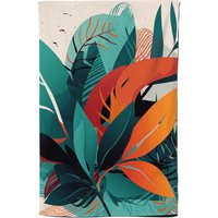 Warren Reed - Designer Green Orange Tropical Leaves Tea Towel