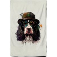 Warren Reed - Designer Springer Spaniel Dog With Glasses Splashart Tea Towel