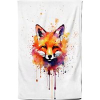 Warren Reed - Designer Watercolour Splashart Fox Face Tea Towel in Orange