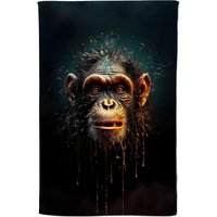 Warren Reed - Designer Splashart Monkey Face Tea Towel in Black