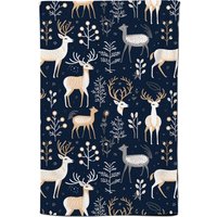 Warren Reed - Designer Reindeer, Whimsical, Illustration Pattern Tea Towel in Blue