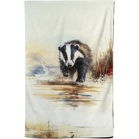 Warren Reed - Designer Wading Badger Watercolour Tea Towel in Brown