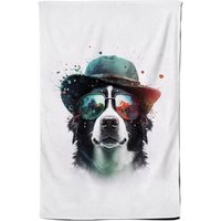 Warren Reed - Designer Border Collie Dog Face Glasses & Hat Splashart Tea Towel