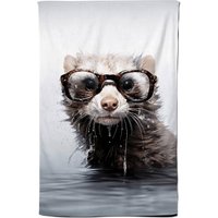 Warren Reed - Designer Splashart Ferret With Glasses Tea Towel in Grey