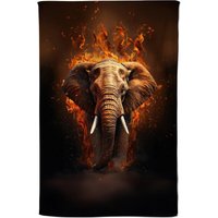 Warren Reed - Designer Splashart Elephant & fire Tea Towel in Orange