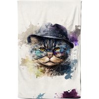 Warren Reed - Designer Selkirk Rex Cat Splashart Tea Towel