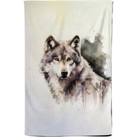 Warren Reed - Designer Loyal Wolf Watercolour Tea Towel in Brown