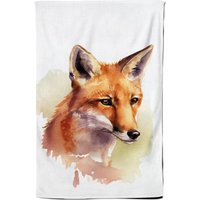 Warren Reed - Designer Fox Watercolour Tea Towel in Brown