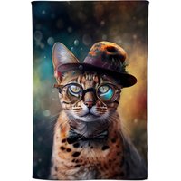 Warren Reed - Designer Bengal Cat Face With Glasses Splashart Tea Towel