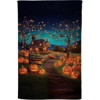 Warren Reed - Designer Enchanted Hallowen Pumpkin Patch Tea Towel in Orange
