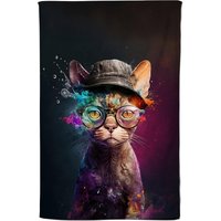 Warren Reed - Designer Devon Rex Cat With Hat Splashart Tea Towel