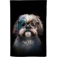 Warren Reed - Designer Lhasa Apso With Glasses Splashart Tea Towel