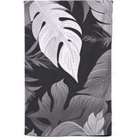 Warren Reed - Designer Black White Tropical Leaves Tea Towel in Grey
