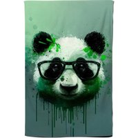 Warren Reed - Designer Panda With Glasses, Green Splashart Tea Towel