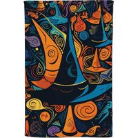 Warren Reed - Designer Imaginative Abstract Witches Hats Tea Towel in Orange