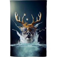 Warren Reed - Designer Stag With Glasses Splashart Tea Towel in Grey