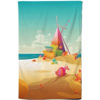 Warren Reed - Designer Fish On A Beach Holiday Tea Towel in Yellow
