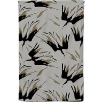 Warren Reed - Designer Black & Gold Fire Bird Silhouettes Tea Towel in Grey