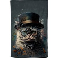 Warren Reed - Designer Selkirk Rex Cat With Glasses Splashart Tea Towel