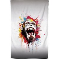 Warren Reed - Designer Coloured Splashart Crazy Monkey Face Tea Towel in Red